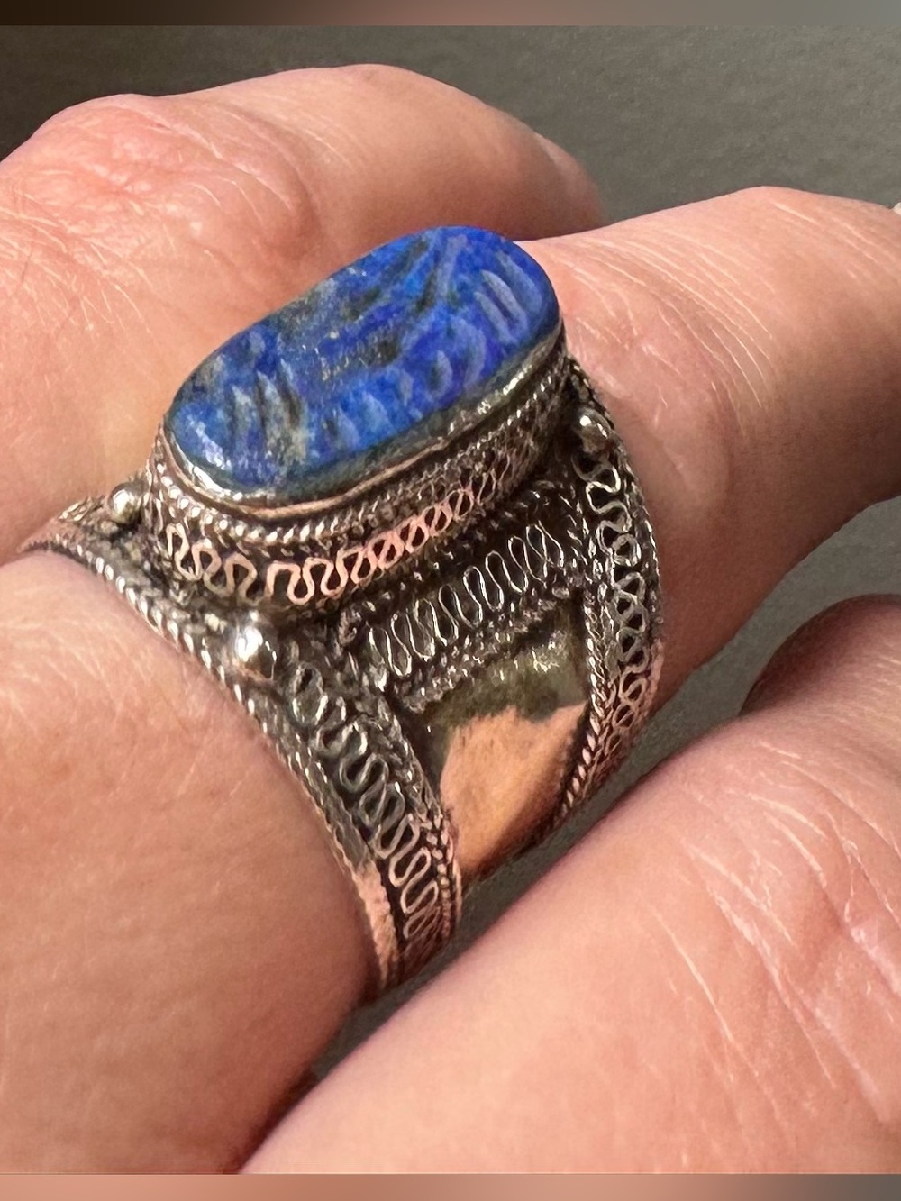 Artisan Silver Ring with Deep Blue Lapis Stone